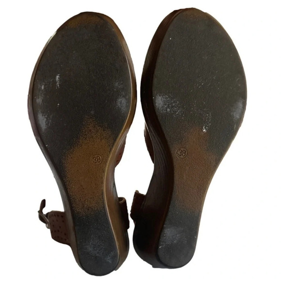 Sotto Sopra Brown Leather Perferated Wedges Open Toe Sandals Ankle buckle 7.5-8 - Picture 8 of 9